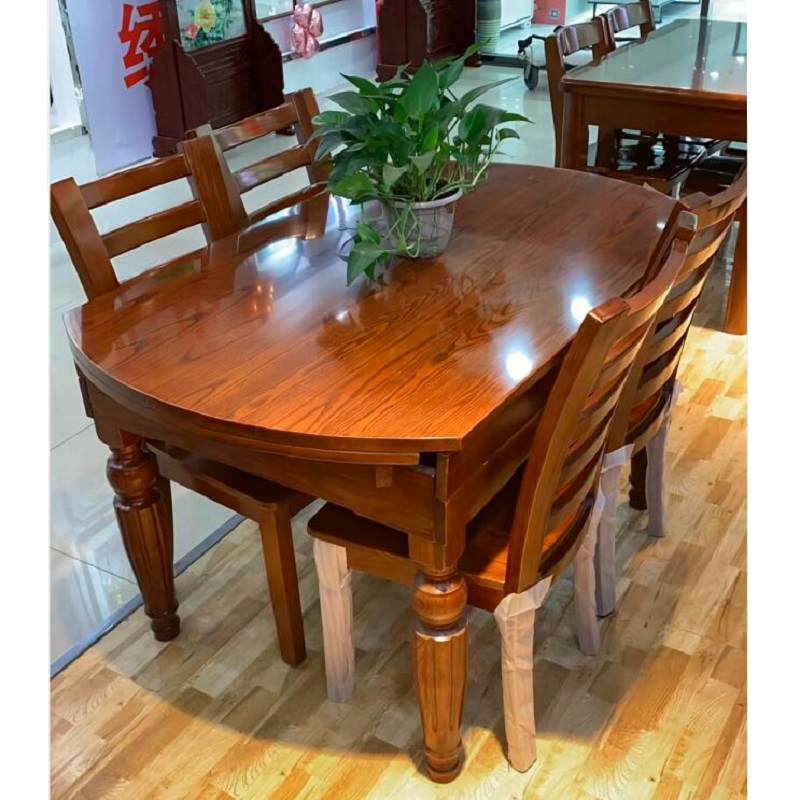 美式全实木餐桌椅组合餐桌家用可伸缩折叠圆桌现代简约小户型饭桌