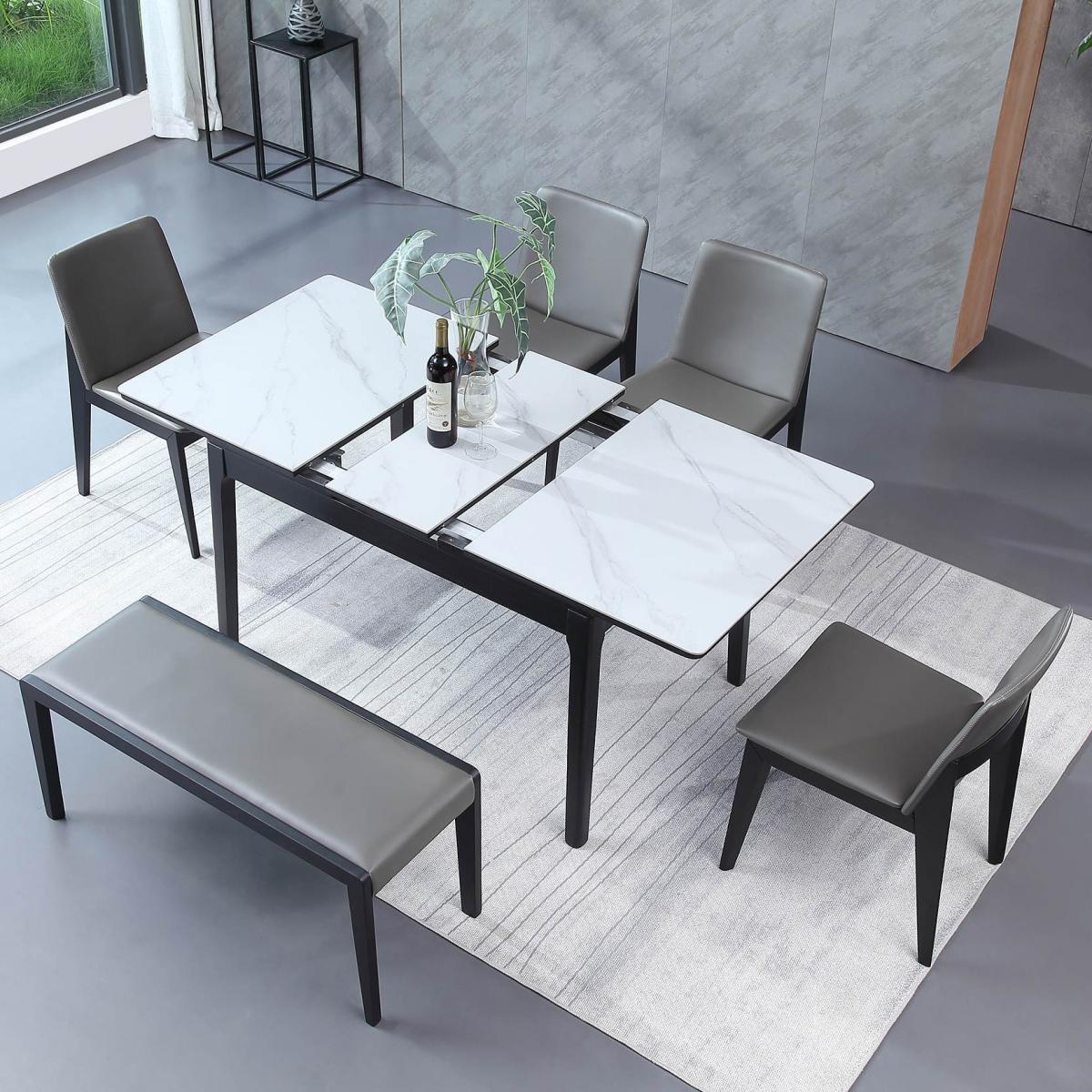 岩板餐桌意式极简岩石家用长方形小户型北欧实木可伸缩餐桌椅组合