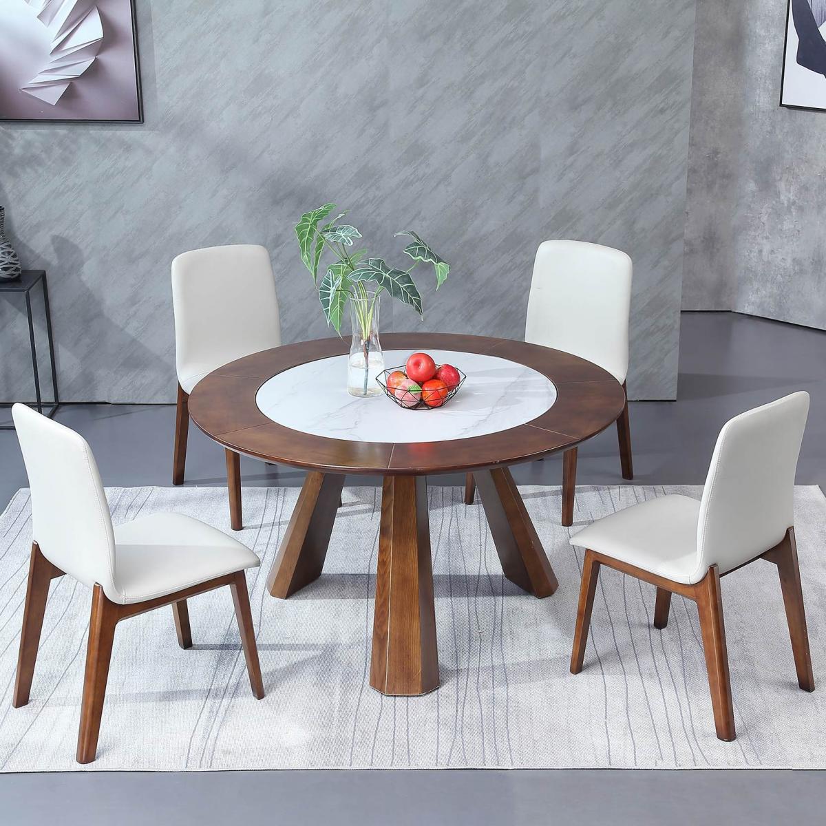 北欧岩板餐桌椅组合简约现代轻奢大理石伸缩折叠饭桌实木圆形餐桌