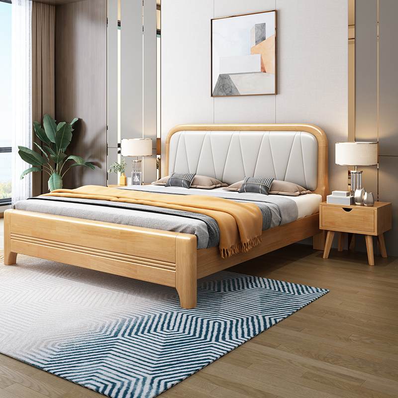 北欧轻奢实木床现代简约1.8米橡木双人床主卧1.5米家用床厂家直销