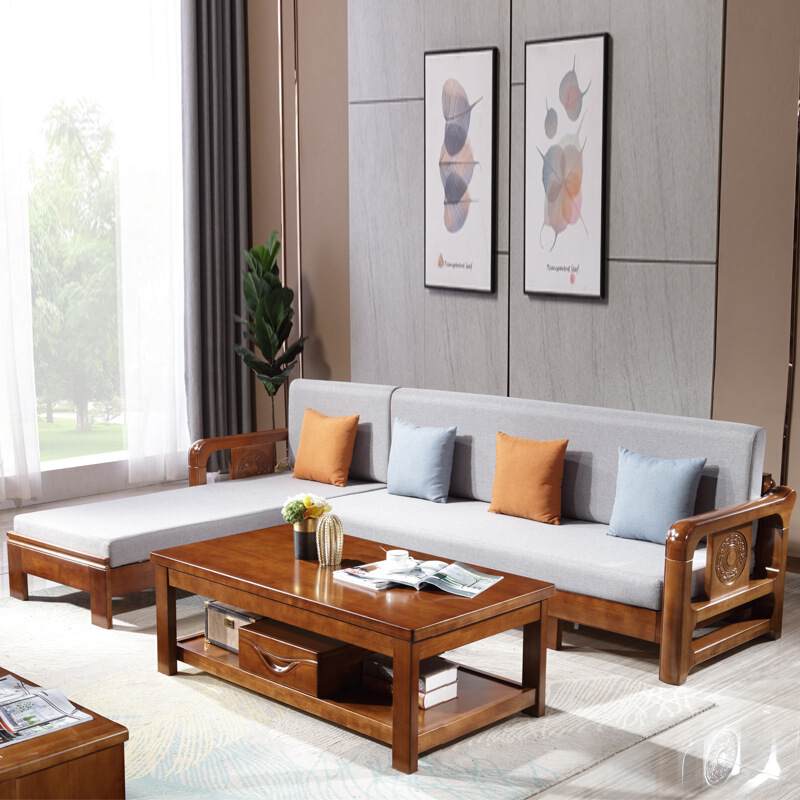 新中式实木沙发123多功能储物拉床沙发组合客厅实木套系沙发