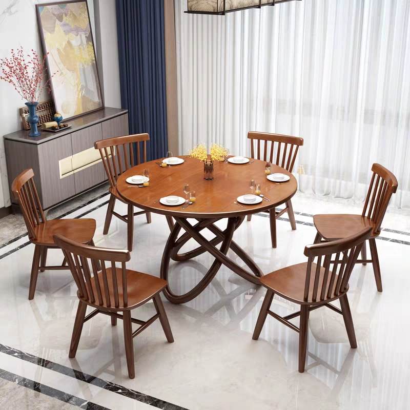 北欧餐桌椅组合餐厅圆桌小户型家用吃饭桌子现代简约实木餐桌圆形