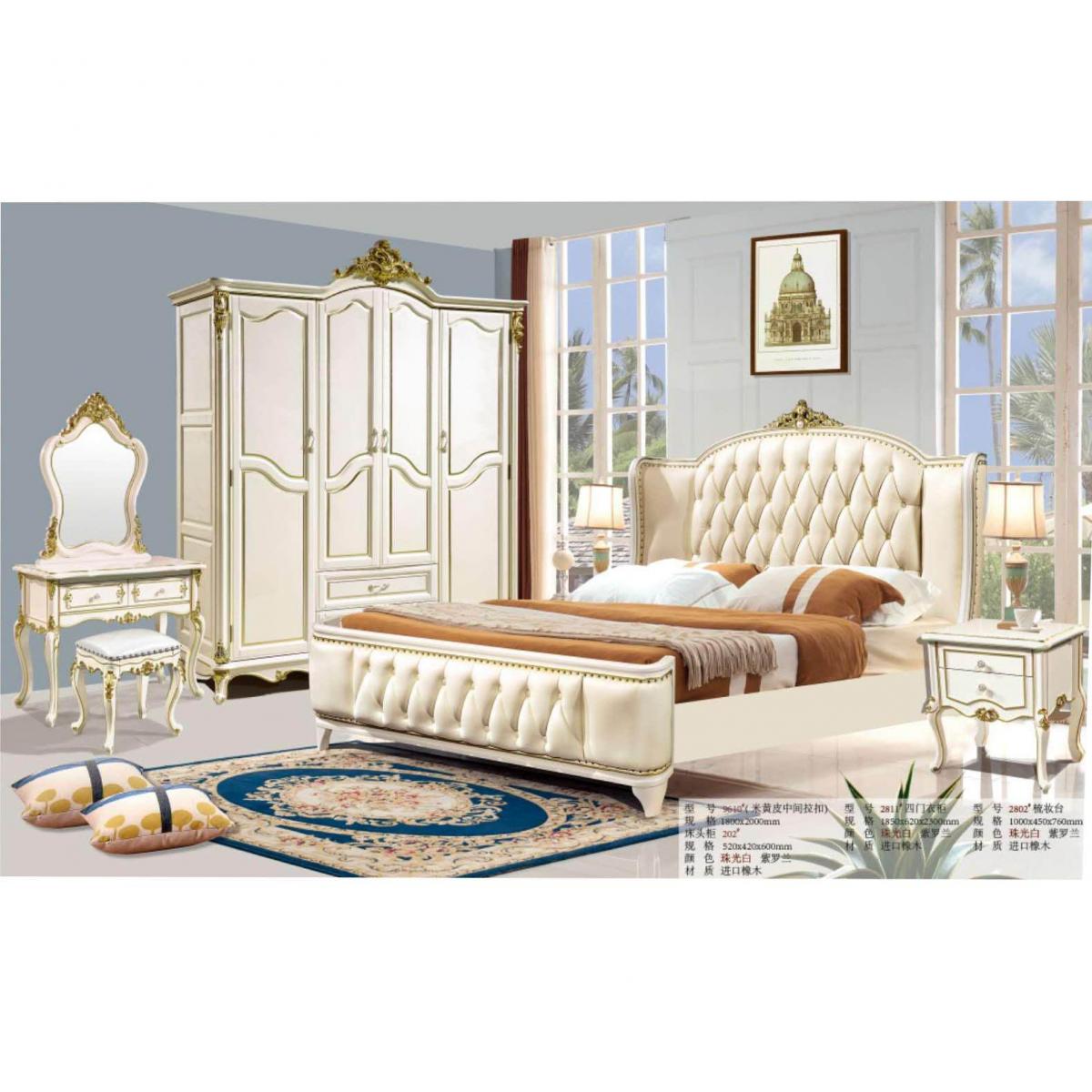 欧式全实木真皮床法式奢华卧室双人床小户型实木雕花公主婚床
