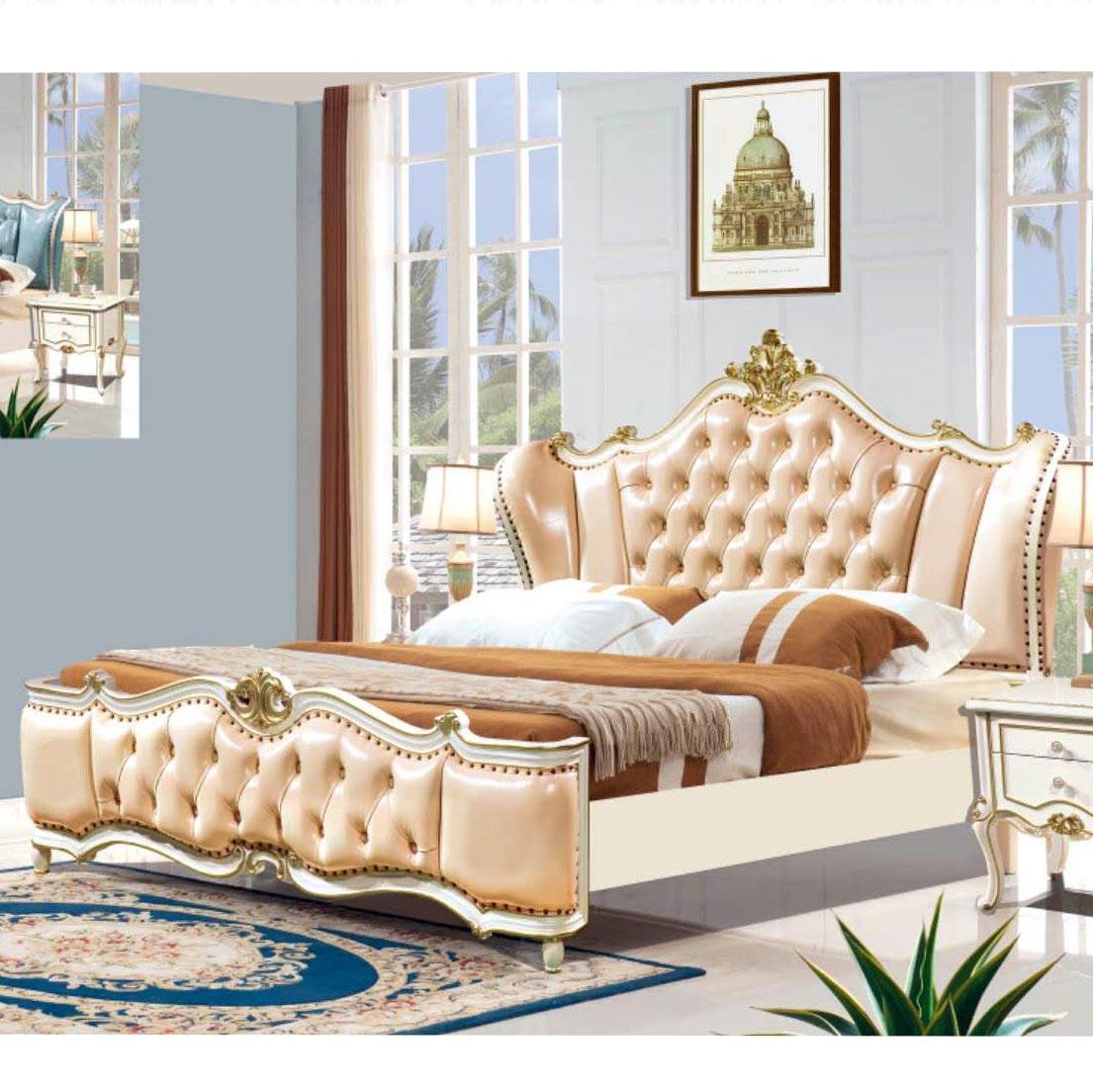 欧式主卧双人1.8米珍珠白床法式储物粉色公主床卧室奢华家具套装