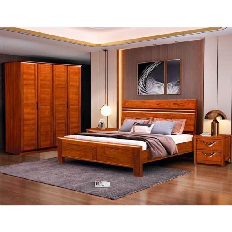胡桃木实木床现代简约床主卧新中式高箱储物床双人床1.8米1.5米
