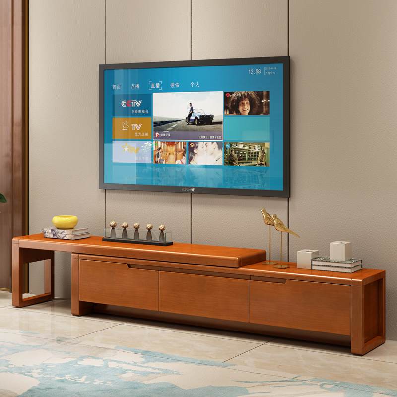 全实木电视柜客厅背景地柜卧室可伸缩多功能收纳储物柜现代中式