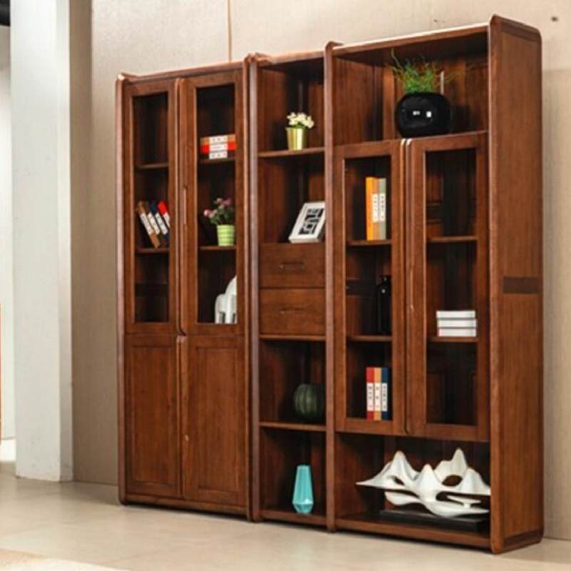 南美黑胡桃书柜组合书架全实木双门三门书橱现代新中式书房储物家具