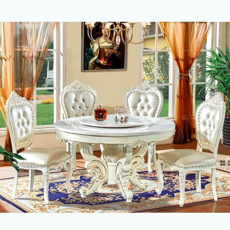 欧式餐桌椅组合大理石圆桌带转盘家用圆形餐桌吃饭小户型法式饭桌