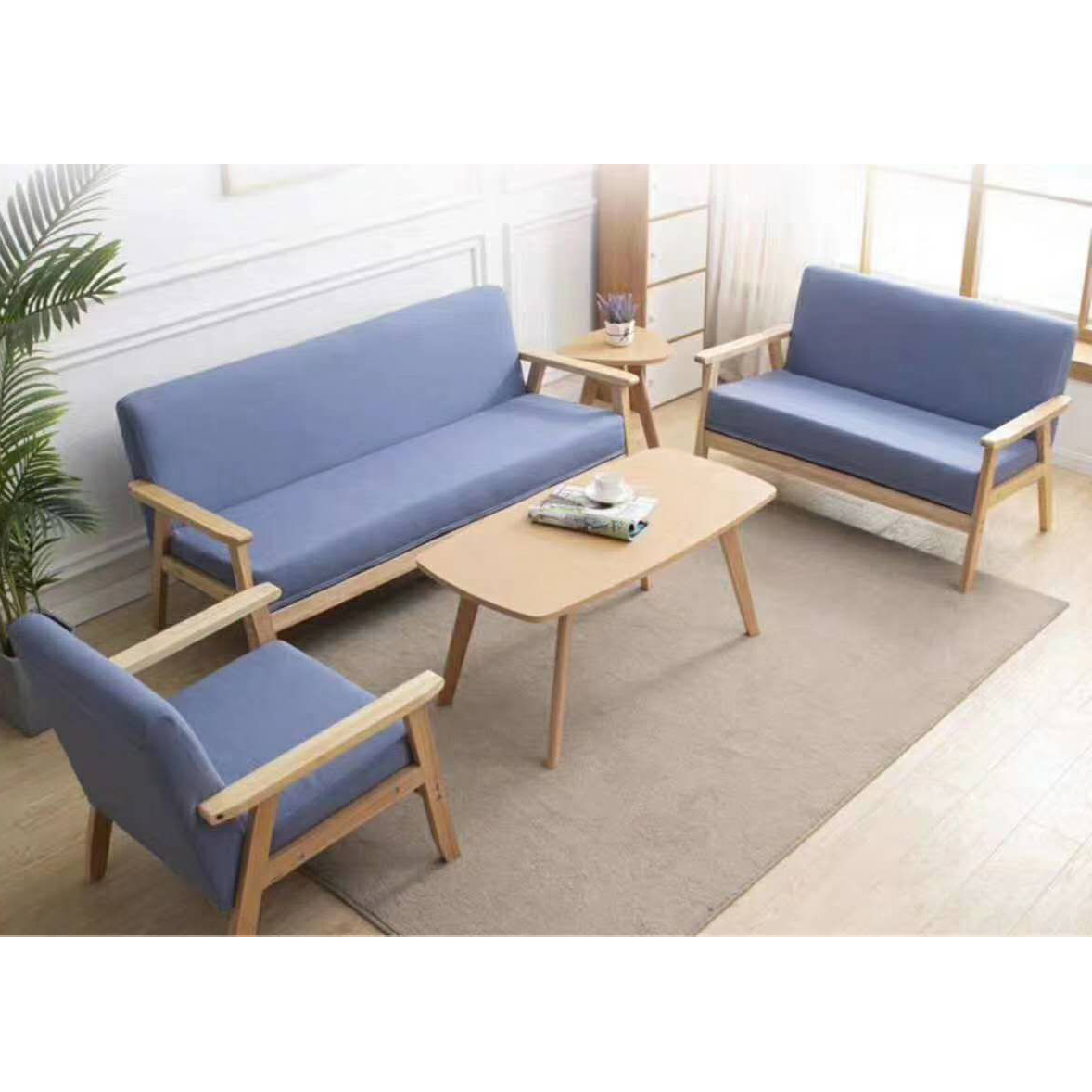 单人沙发椅小户型出租房屋卧室洽谈家用布艺木简约现代北欧双人椅