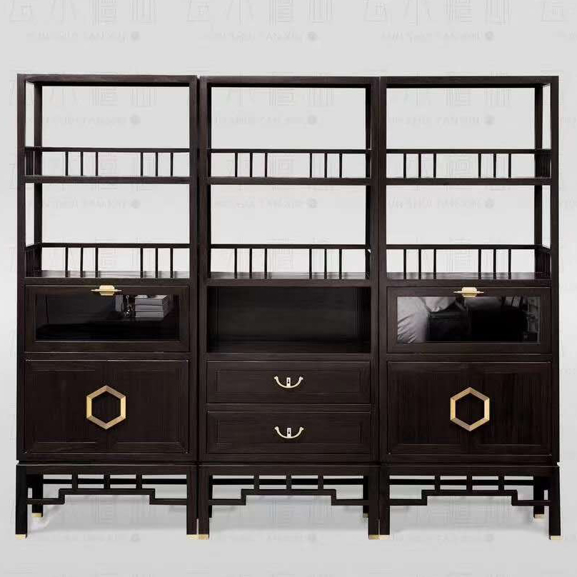 新中式书柜组合全实木黄金檀木置物架实木书架落地中式博古架茶叶展示柜