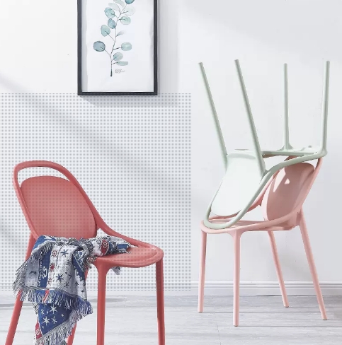 户外阳台塑料椅子 现代简约北欧餐椅子化妆粉色 网红椅子 带扶手