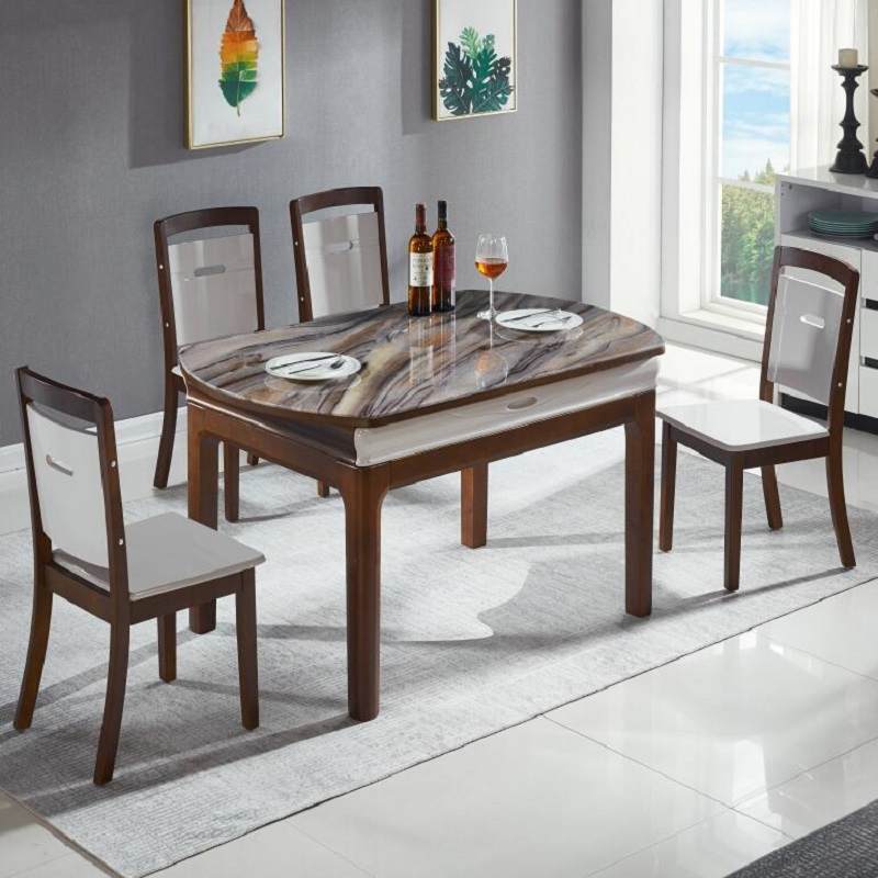餐桌 实木餐桌椅组合伸缩折叠现代简约大理石吃饭圆桌小户型家用