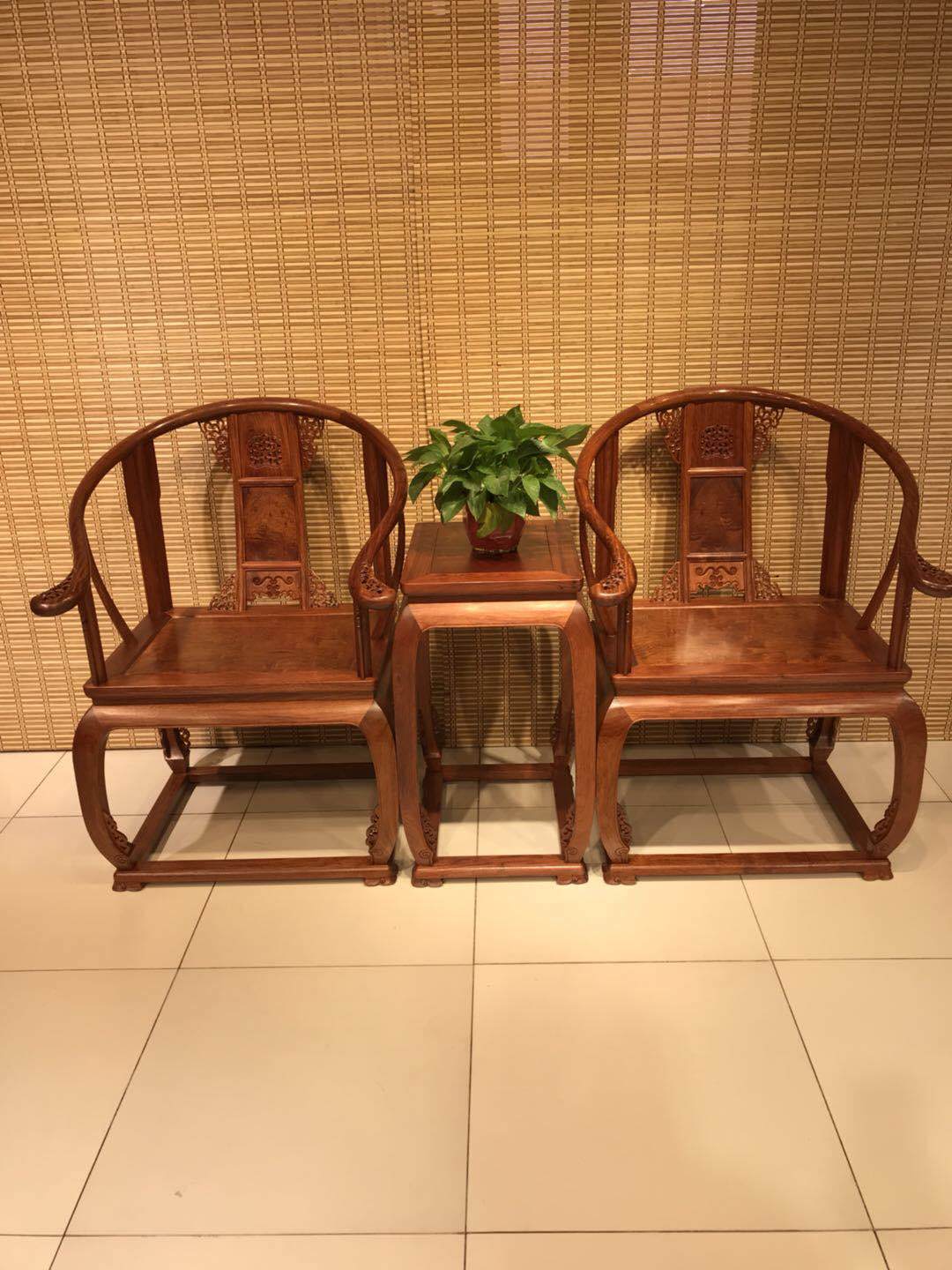 大果紫檀（缅甸花梨）红木皇宫椅三件套，榫卯结构，明清古典家具，客厅经典会客椅