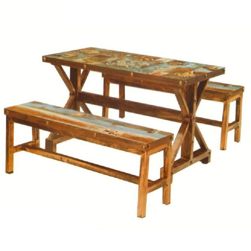 泡茶桌椅组合实木原木老式餐椅民宿咖啡色防潮中餐厅做旧户外家具