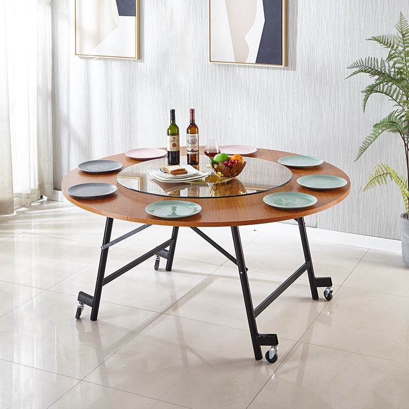 折叠圆桌餐桌家用圆形简易饭桌小户型实木饭店酒店可折叠大圆桌面