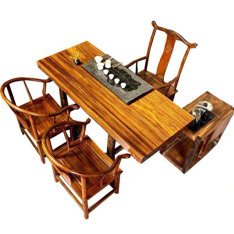私人定制实木大板茶桌老板办公桌椅组合原木会议桌餐桌巴花奥坎花梨胡桃木