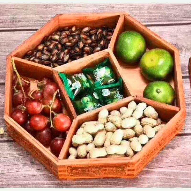 缅甸花梨实木果盘八角干果盒家用红木零食盒客厅糖果分格带盖礼品