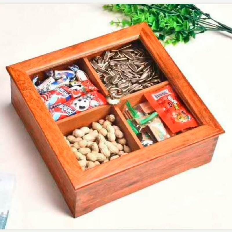 缅甸花梨木零食果盒多功能收纳盒糖果盒零食干果年货分隔带盖礼盒