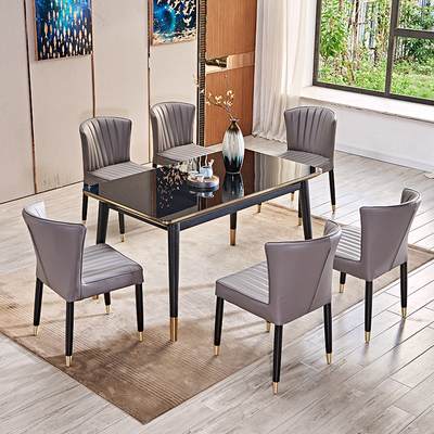 北欧餐桌椅组合现代简约小户型长方形钢化玻璃饭桌家用轻奢大理石