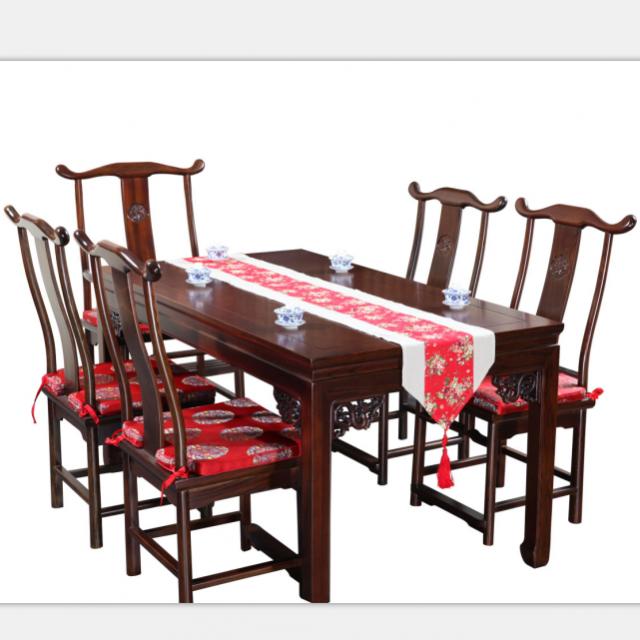 淳木是世家中式复古仿明清古典长方型全实木餐桌椅组合榫卯坐垫
