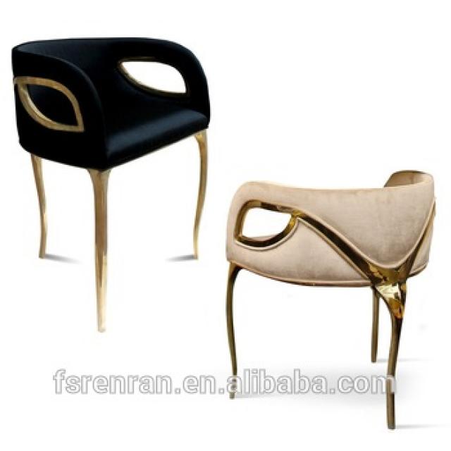 高端奢华铜制绒布设计师款式扶手餐椅休闲椅